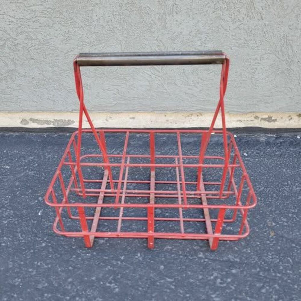 Vintage Red Metal Milk Bottle Carrier